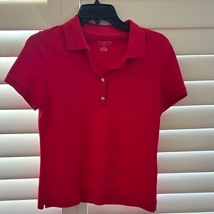 Talbots Red Short-Sleeve Polo with Gold Buttons